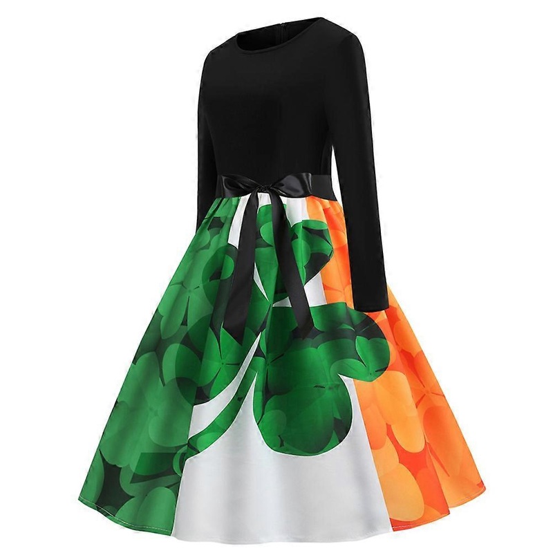 Patty’s Day Dress Women Fashion And Round Neck Contrasting Colors Multi 1Pc | Fruugo SG