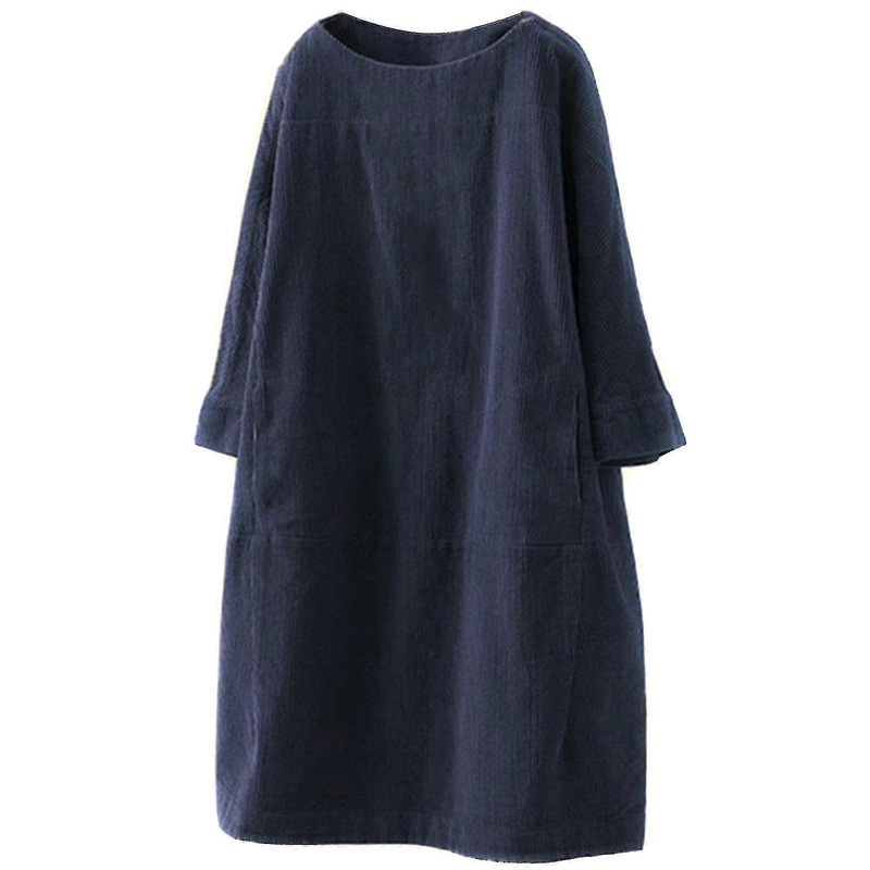 Stylish Women’s Vintage Corduroy Casual Shirt Dress Long Sleeve Round Collar Top#purplish Blue | Fruugo SG