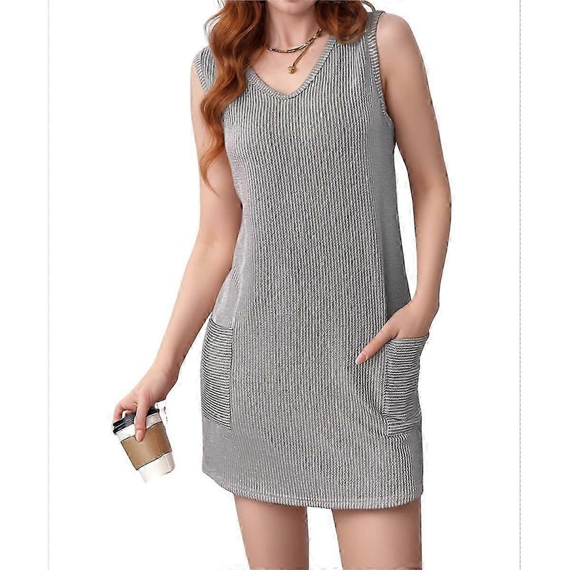 V Neck Sleeveless Sundresses Light Grey XXL | Fruugo SG