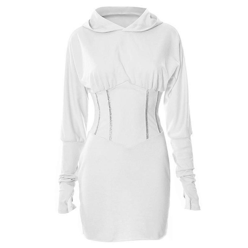 Women Autumn Puff Long Sleeve Corset Mini Bodycon Dress Glitter Striped Ribbed Elastic Slim Waist Solid Color Sweatshirt Club Streetwear  White S | Fruugo SG