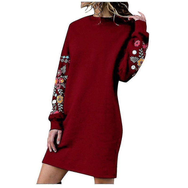Women Autumn Winter Casual Long Sleeve Floral Embroidery Sweatshirt Dress | Fruugo SG