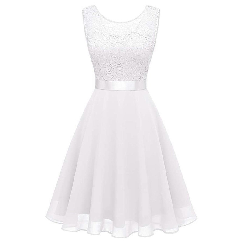 Women Cocktail Wearing Clothing Sleeveless Crewneck Elegant Dress Lacy Hollows A-lined Dresses for Summer Parties  White XL | Fruugo SG