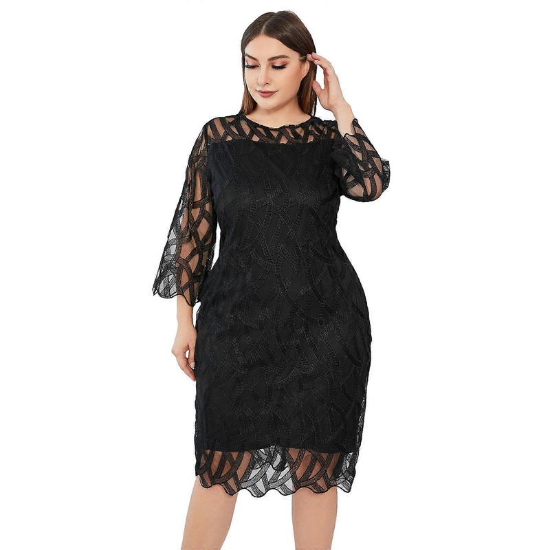Women’s Lace Patchwork Dress Plus Size Midi Dress Chic Beach Dress Slim Bodycon Dress Evening Party Dress Holiday Dress  Black XL | Fruugo SG