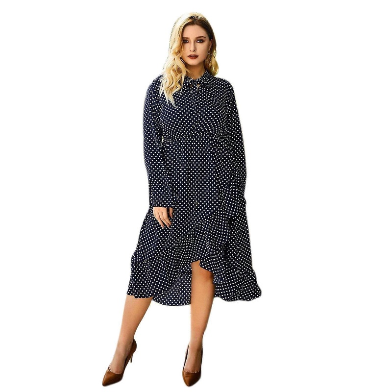 Women’s Polka Dot Dress Plus Size Dress Bow Tie Neck Dress Long Sleeves Party Dress A-line Irregular Ruffled Hem Dress  Black XL | Fruugo SG