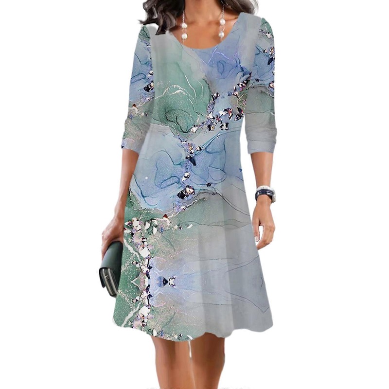 Women’s Printed Crew Neck Long Sleeve A Line Swing Shirt Dresses Casual Loose Long Tunics Blouses Shirts for Leggings  Pattern 6 XL | Fruugo SG