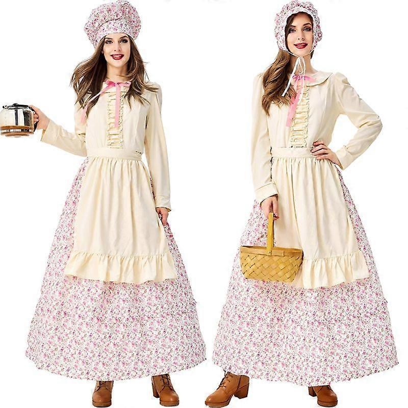 Women’s Wolf Grandma Coffee Pastry Chef Butler Creamy-White Floral Pastoral Maid Farmer Dress | Fruugo SG