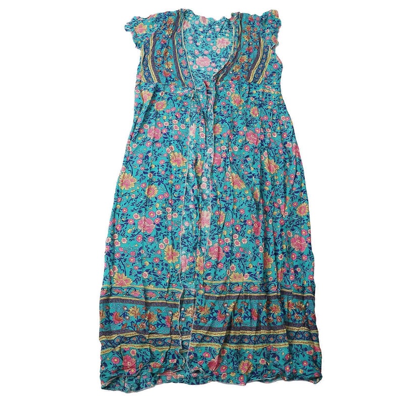 Women Wrap V Neck Dress Floral Printing Short Sleeves Waist Strap Summer Beach Long Dress | Fruugo SG