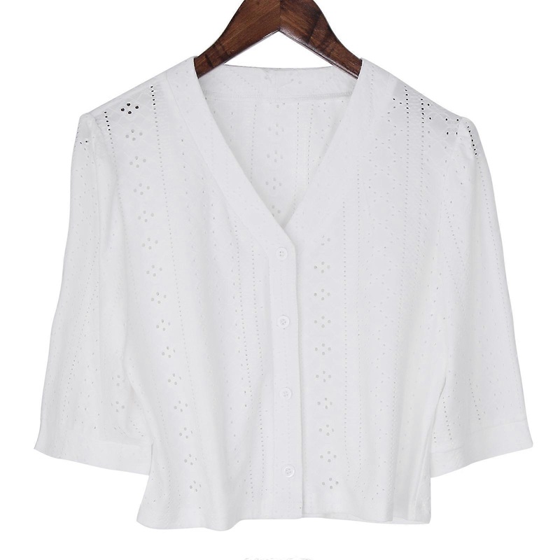 Womens Boleros Shrugs Jackets Puff Half Sleeve Crop Top Hollowed Crochet Knitted Eyelet Button Down Cardigan for Dresses  White S | Fruugo SG