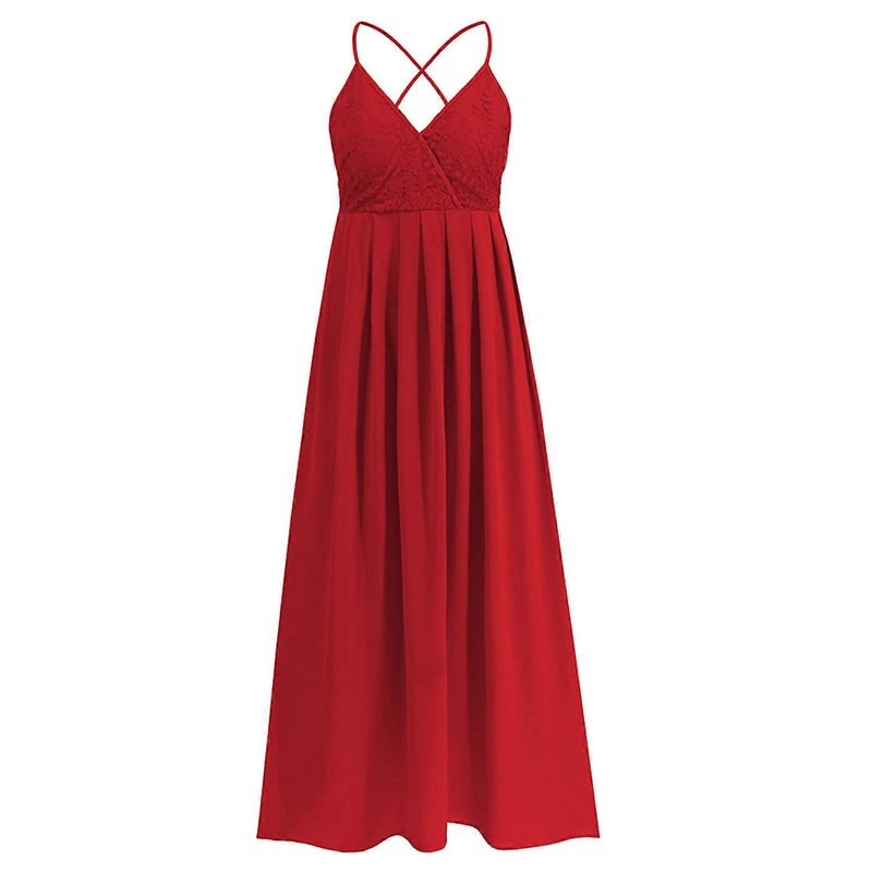 Womens V Neck Spaghetti Strap Backless Crisscross Cocktail Party Maxi Long Dress Sleeveless High Waisted Lace Dresses  Red XL | Fruugo SG