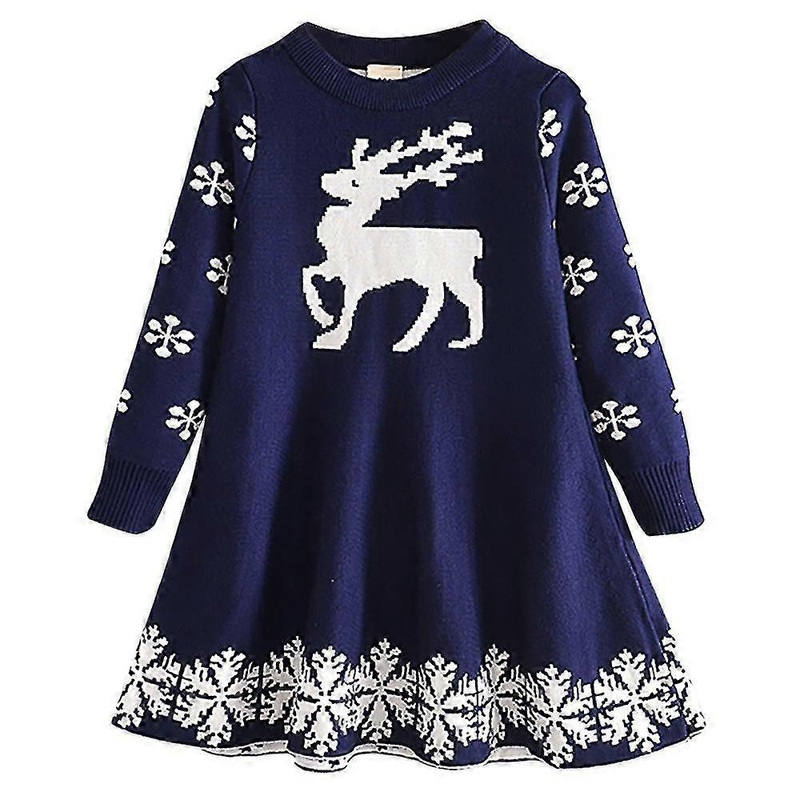 2-7 Years Kids Christmas Print Dress Long Sleeve Sweater Dress | Fruugo SG