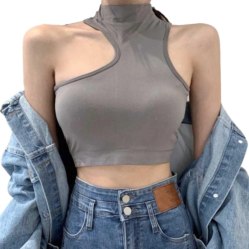 Body Contour Sleeveless Top High Neck Halter Slim Charming Fashionable Short Style for Women | Fruugo SG