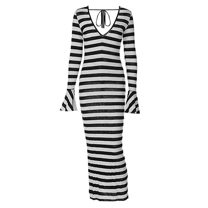 Fashionable Striped Print Long Sleeve Dress Breathable and Soft Casual Dresses Emphasize Your Fashion Sense  Black S | Fruugo SG