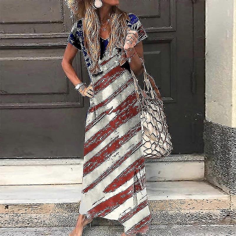 Ladies Loose Independence Day Long Dress Women Summer Pullover Patriotic | Fruugo SG