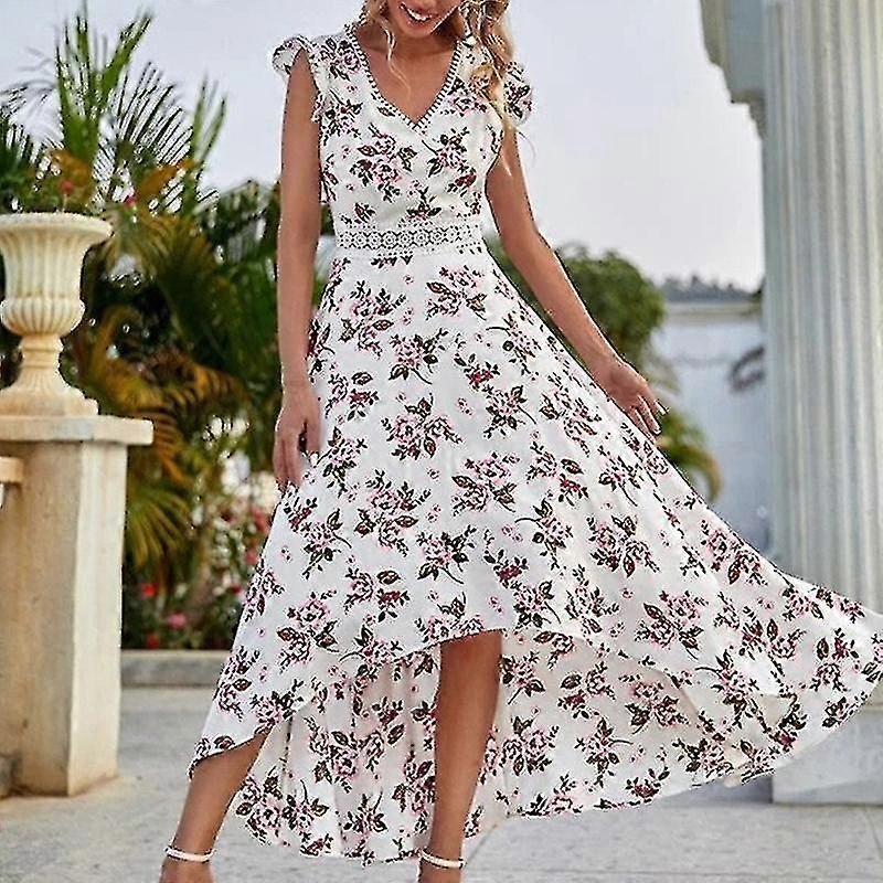 Ladies Sexy V Neck Maxi Dresses Women Party Hawaiian High Low Hem Sundress | Fruugo SG