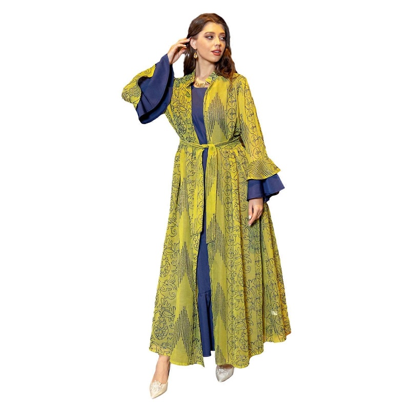 Middle East Abaya Dress Women Islamic Robe Open Front Cardigan Long Dress Full Length Abaya Flounce Sleeve Cardigan  Yellow XL | Fruugo SG