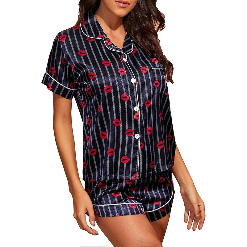 Pyjamas Suit Unique Pattern V Neck Button Pocket Comfortable Two Pieces Short Sleepwear for Women | Fruugo SG