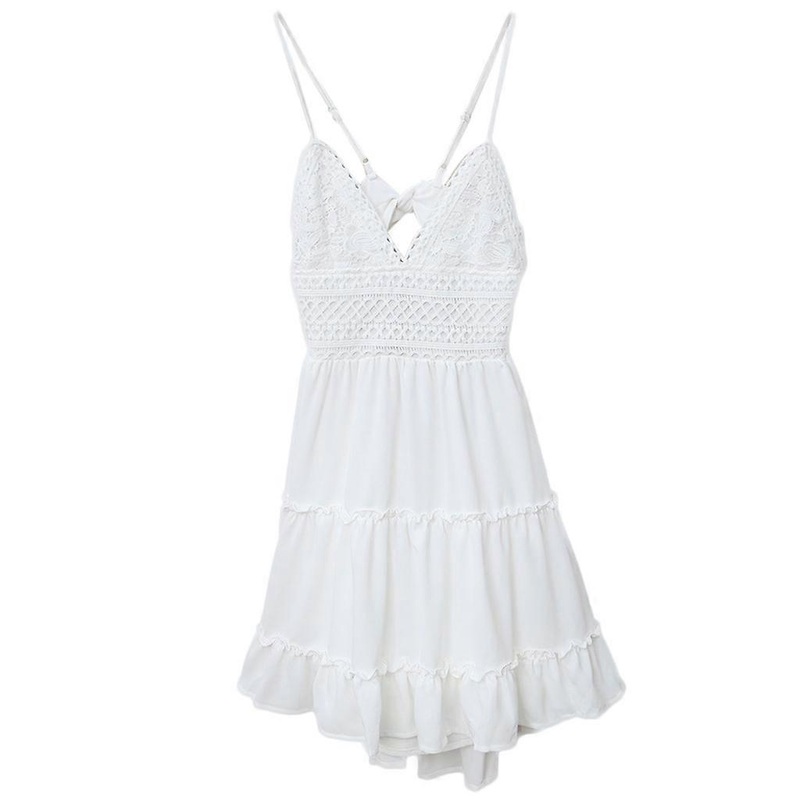 Sexy Women Summer V-Neck Spaghetti Straps Lace Backless Party Beach Midi Dress | Fruugo SG