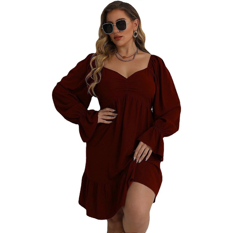 Summer Women Plus Size Dress Long Sleeve V Neckline Midi Long Casual Dress Solid Color A Line Dress Length Wrap Dress  XXL | Fruugo SG