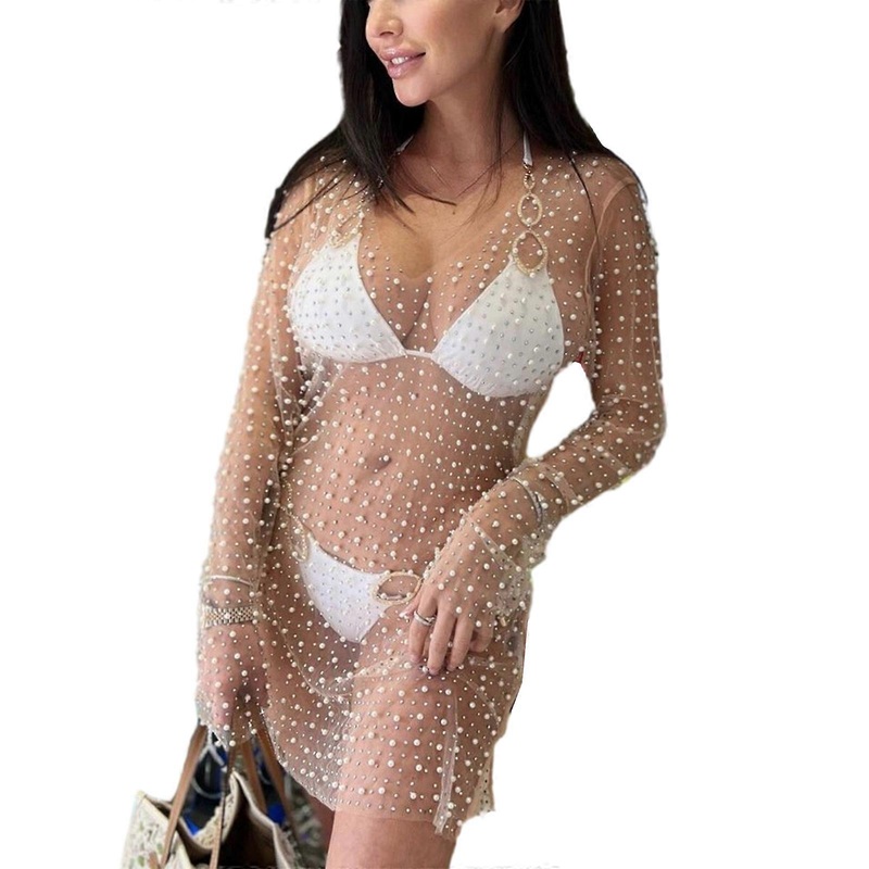 Summer Womens Dress See-through Side Split V-Neck Outfits Sexy Bodycon Long Sleeves V-Neck Dresses for Parties Beachs  color M | Fruugo SG