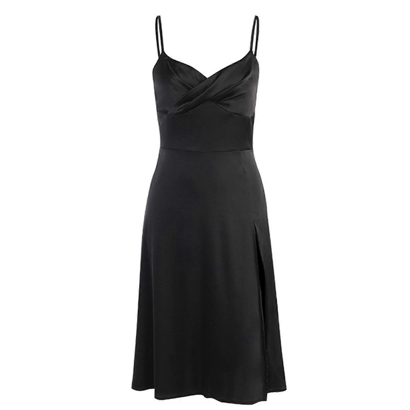 Women Gothic Spaghetti Strap High Waist Corset Girdle Satin Midi Dress Harajuku Sexy Wrap V-Neck Side Split Clubwear  Black S | Fruugo SG