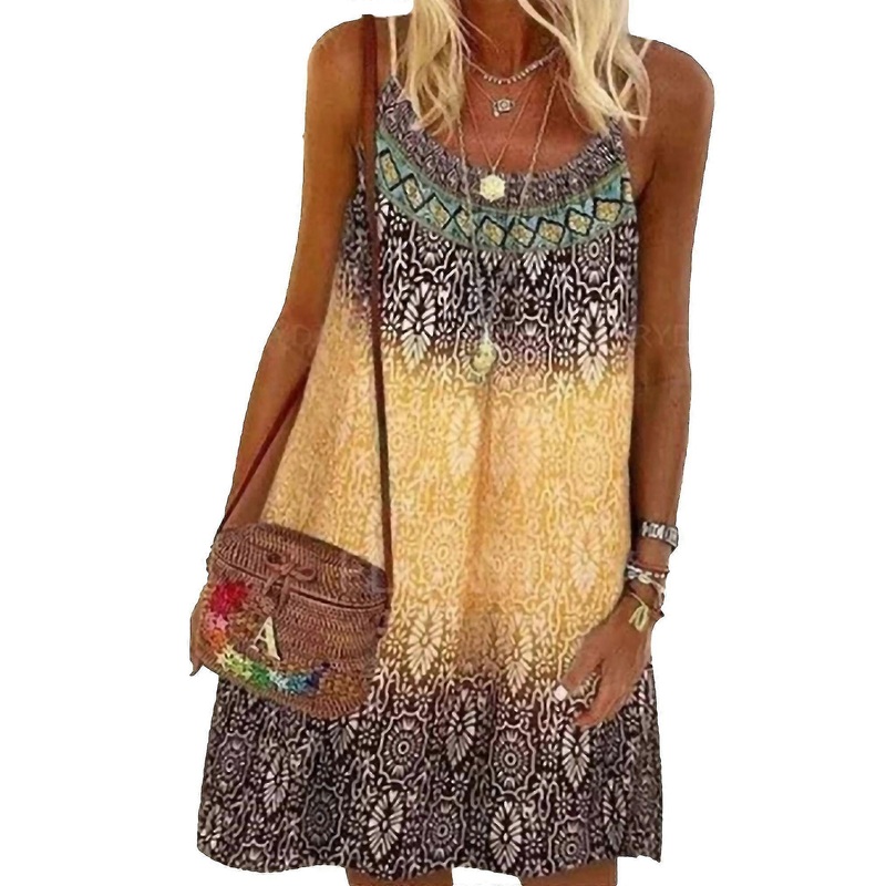 Women Printed Sleeveless Crew Neck Boho Dress Party Wedding | Fruugo SG