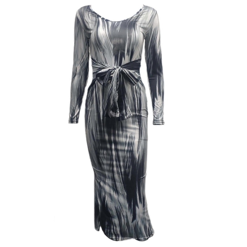 Women’s Cocktail Evening Party Dresses Long Sleeve Bodycon Maxi Dresses Sexy Printed Slim Fitted Long Dress Streetwear  Gray L | Fruugo SG