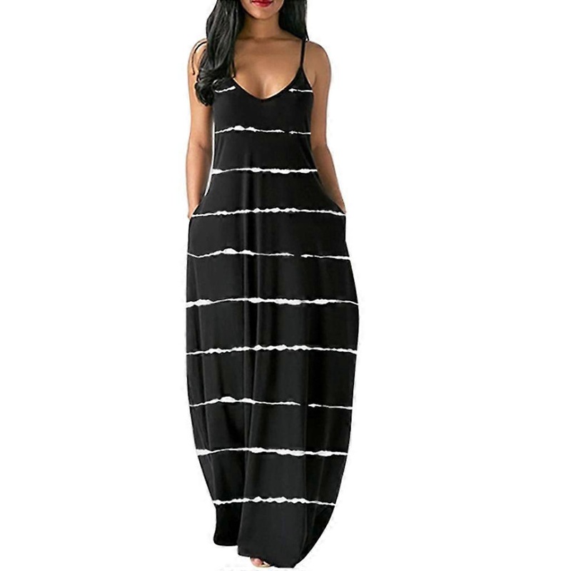 Women Summer Spaghetti Strap Sexy Deep V-Neck Maxi Long Dress Boho Gradient Multicolor Striped Printed Casual Loose Holiday Beach Sundress with | Fruugo SG