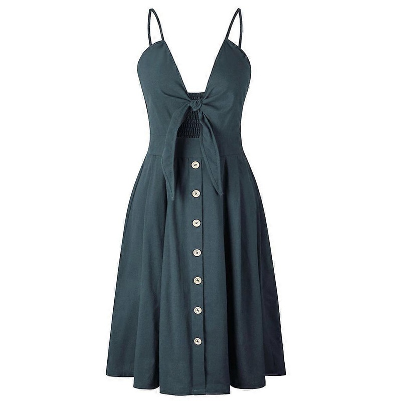 Womens Dresses Summer Tie Front V-Neck Strap Button Down A-Line Backless Dress | Fruugo SG