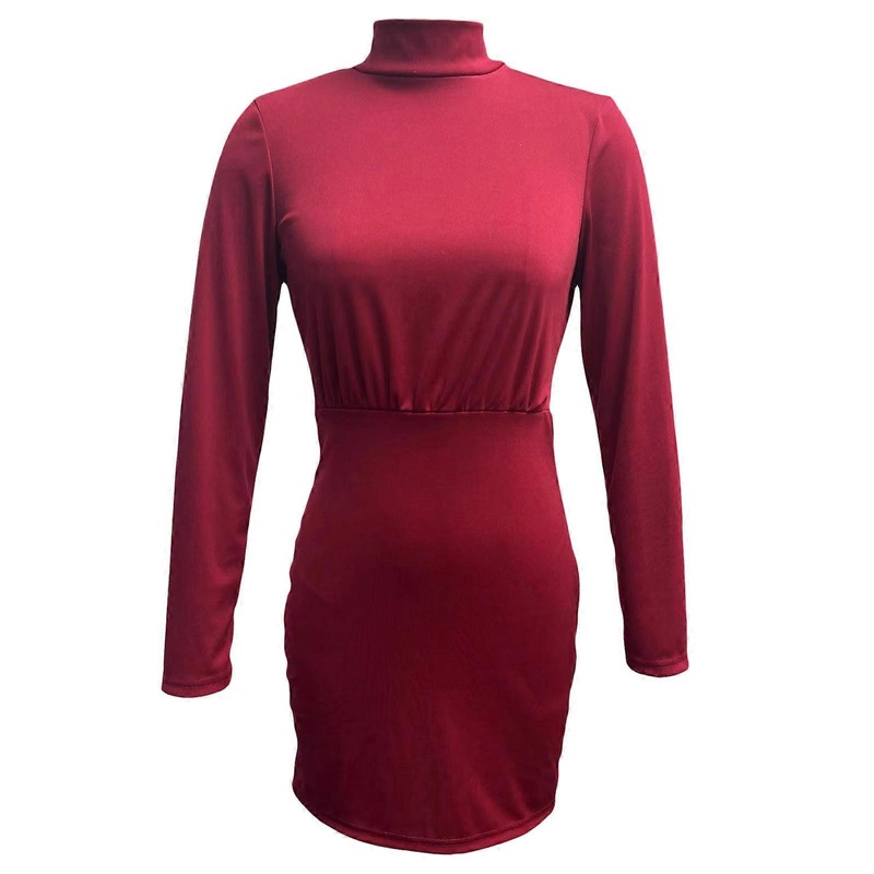 Womens Sexy Turtleneck Long Sleeve Elegant Bodycon Party Mini Dress Autumn Black Skinny Stretchy Party Dress  Burgundy XL | Fruugo SG