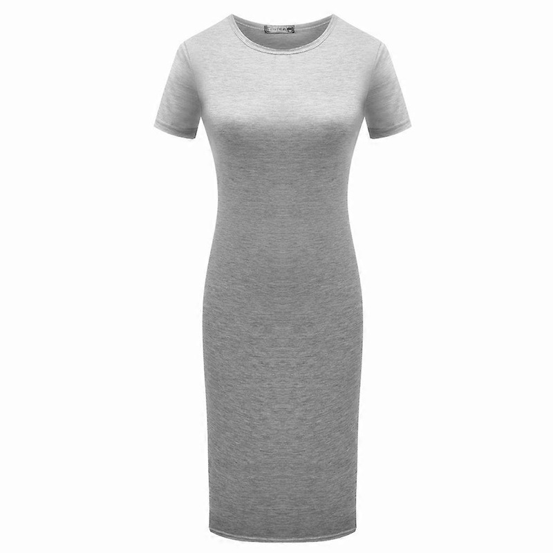 Womens Short Sleeve Bodycon Pencil Midi Long Dress Plain Solid Color Empire Waist Package Hip Cocktail Basic Clubwear | Fruugo SG