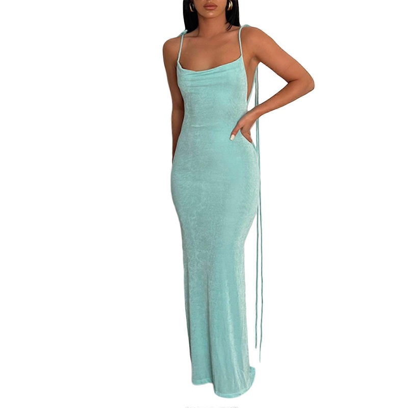 Womens Sleeveless Backless Bodycon Summer Sexy Spaghetti StrapSlim-Fit Party Club Cocktail Long Dress  Sky Blue S | Fruugo SG