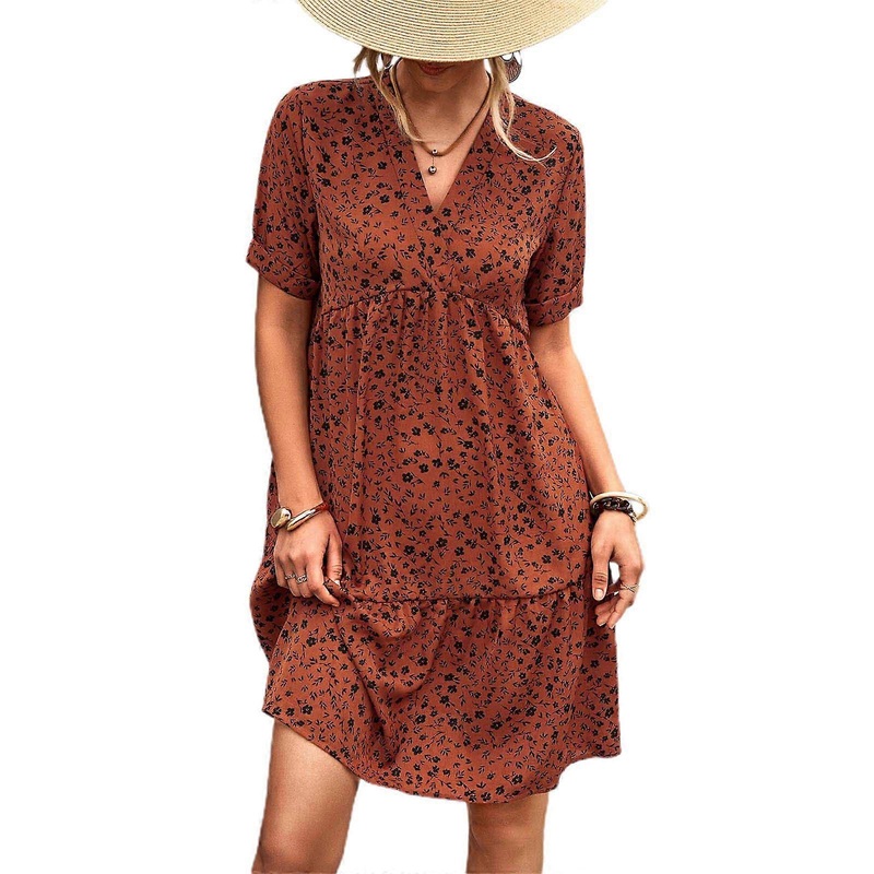 Womens V-Neck Bohemian Dress Swing Dresses Short Sleeve Vacation Dress Elegant Dress Long Dress Floral Maxi Party Dress  orange L | Fruugo SG