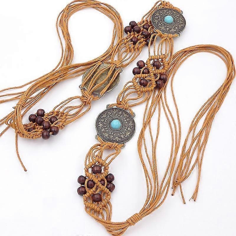 Brown-Bohemian Rope Braided Spaghetti Belt Decorative Women’s Thin Waist Chain Ethnic Dresses Sub Knot Bow Tassels | Fruugo SG