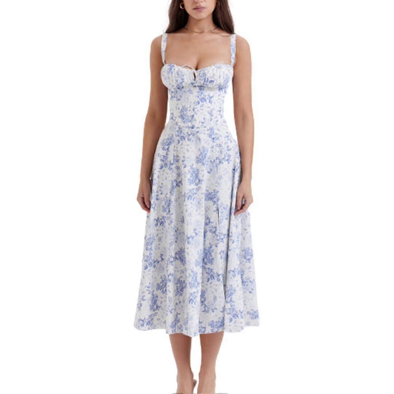 Fashion Print Bustier Sundress Drawstring Lace Sleeveless Dress For Women | Fruugo SG