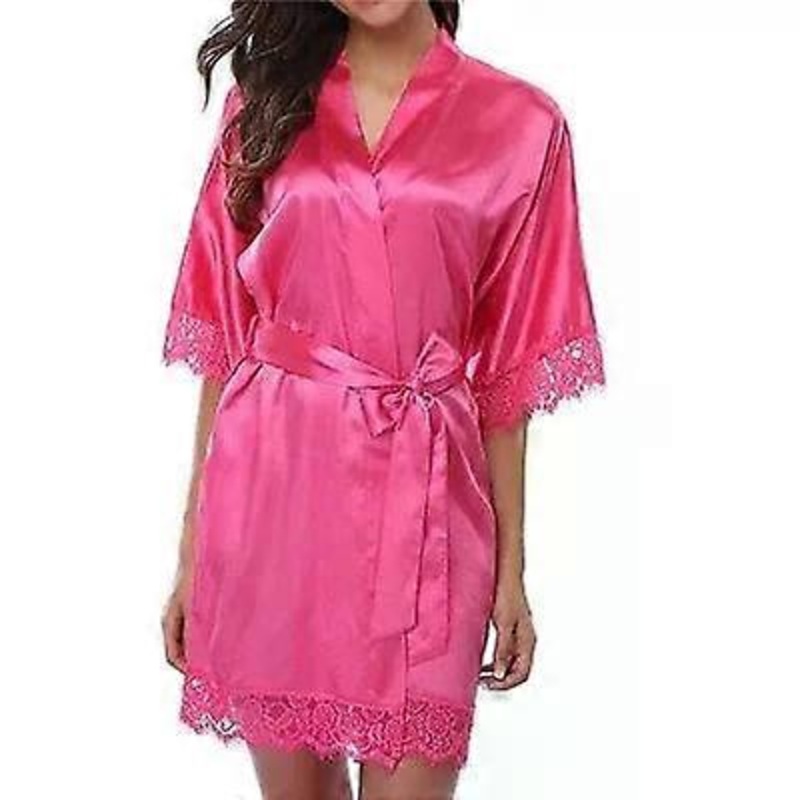Half Sleeve Faux Silk Robe-Sexy Night Dress for Women,XL Rose Red Rose Red,XL | Fruugo SG