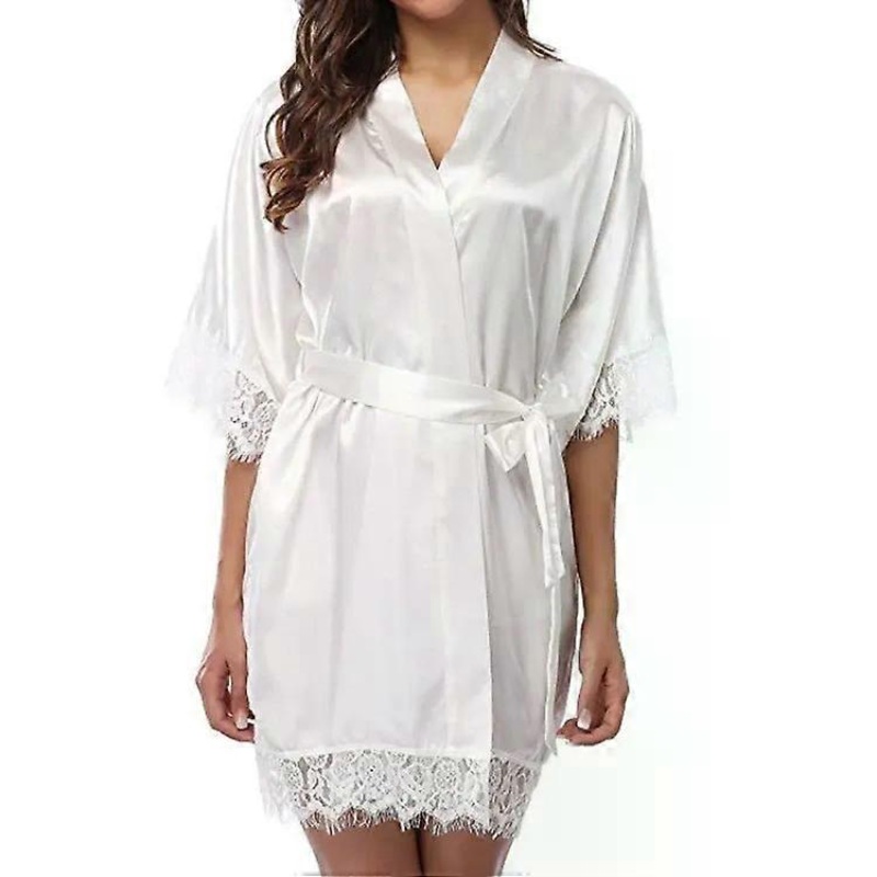 Half Sleeve Faux Silk Robe-Sexy White Pajama Dress for Women XL White,XL | Fruugo SG
