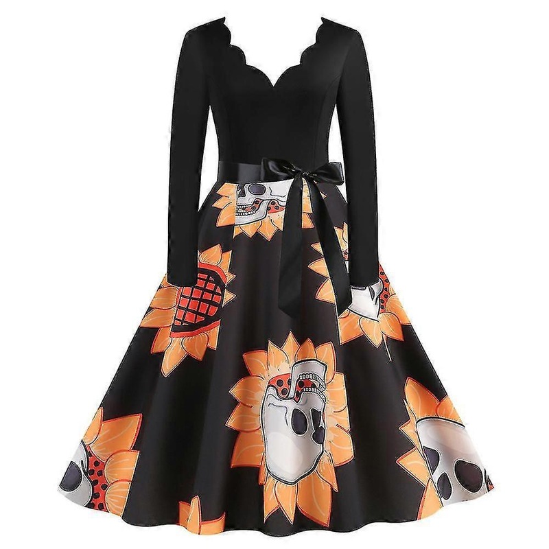 Halloween Women’s Fashion Print Long-sleeved Casual Hem Dress | Fruugo SG