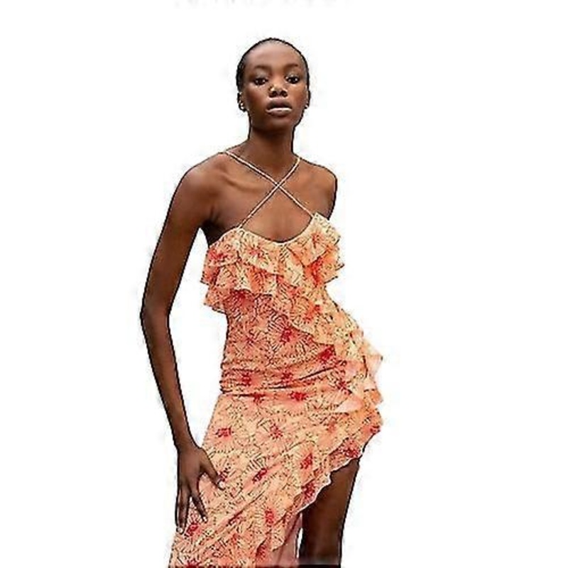 Sexy Split Maxi Dress with Cross Straps, Lace Trim, and Chiffon Floral Print for Trendy Street Style | Fruugo SG