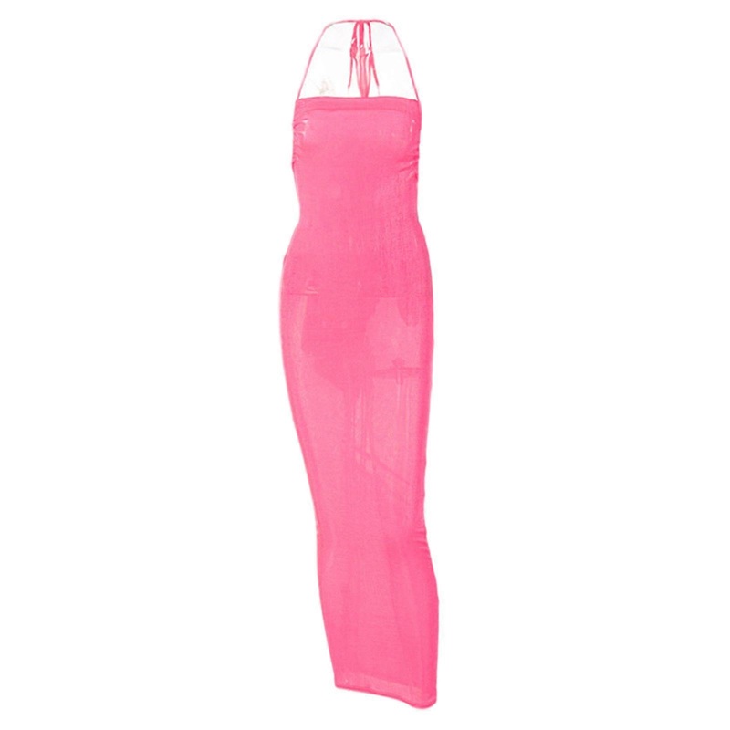 Simple Women Halter Backless Dress Sexy Maxi Dress Female Evening Party Dress Long Straps Shift Dress for Cocktail Party  Pink M | Fruugo SG