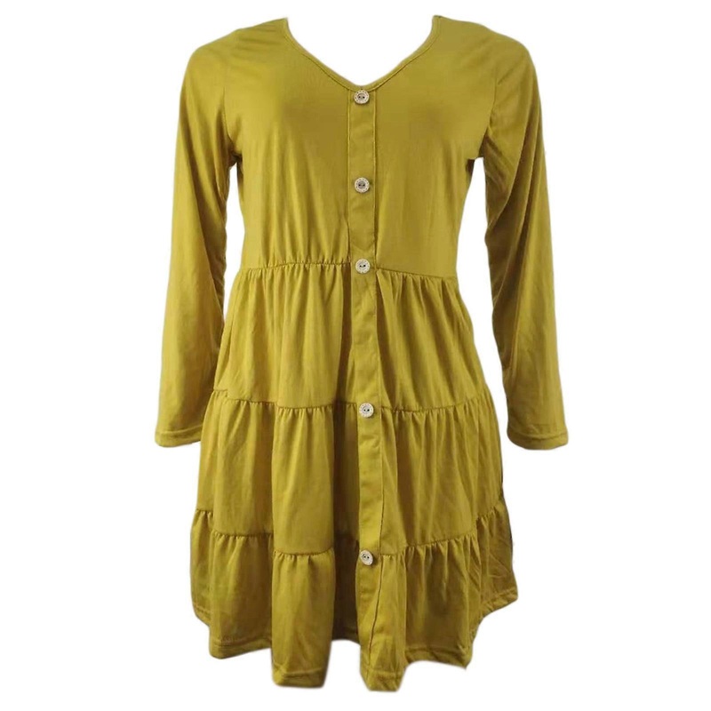 Stylish V Neck Long Sleeve Dress with Buttoned Pleats Solid Color Flowy Dresses for Women  Yellow XL | Fruugo SG