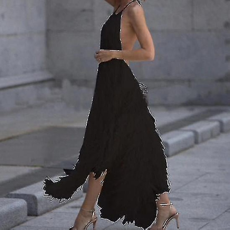Summer Women Fringed Dress   Elegant Backless Sleeveless Female Solid Hanging Neck | Fruugo SG