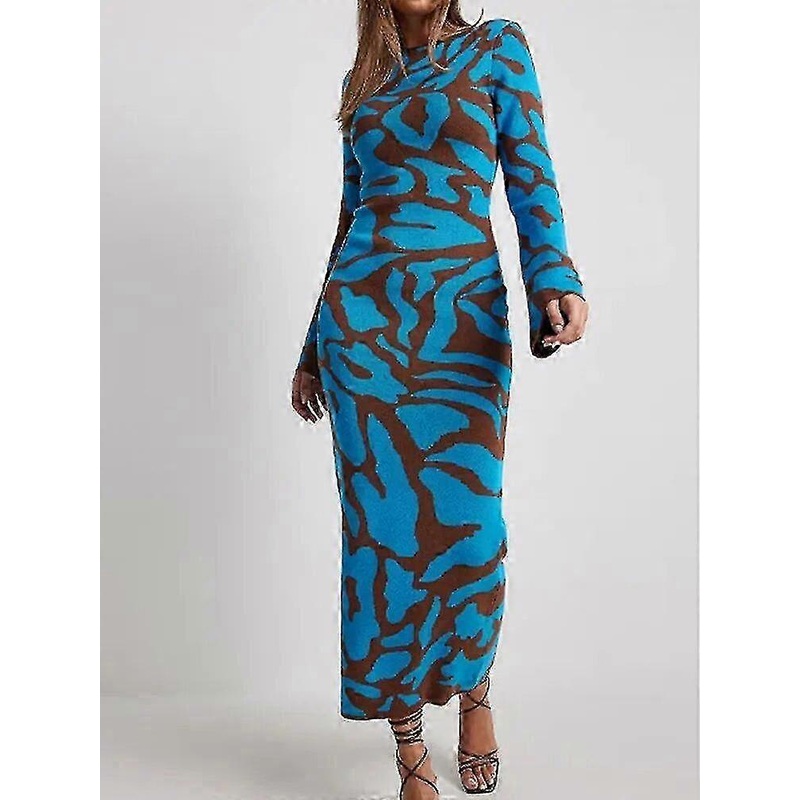 Summer Women Striped Knitted Maxi Dress Elegant O-neck Flare Long Sleeve Bodycon Dress Ladies Fashion Streetwear Party 0619 | Fruugo SG