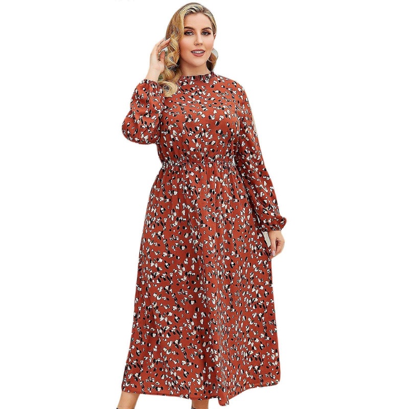 Vintage Long Sleeves Dress Elastic Waist Dress Plus Size Floral Print Dress A-line Long Dresses Holiday Dress for Women  brown XL | Fruugo SG