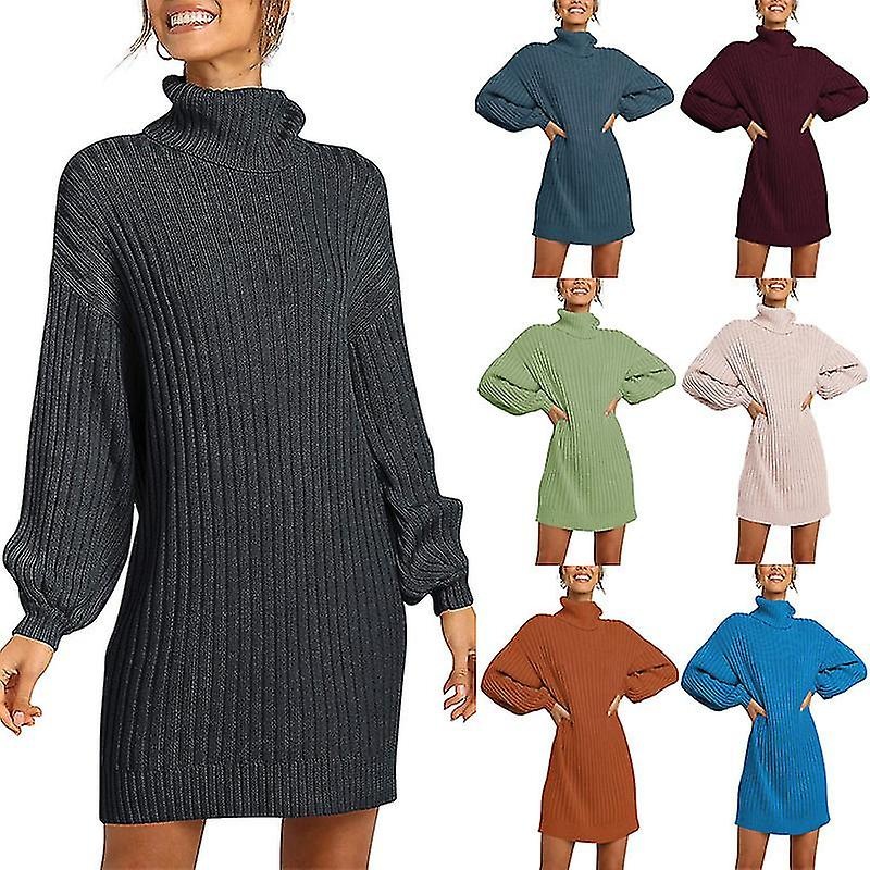 Winter Turtleneck Sweater Dress Women Loose Knitted Pullover Casual Long Sleeve Knitwear Vintage Solid Pullovers | Fruugo SG