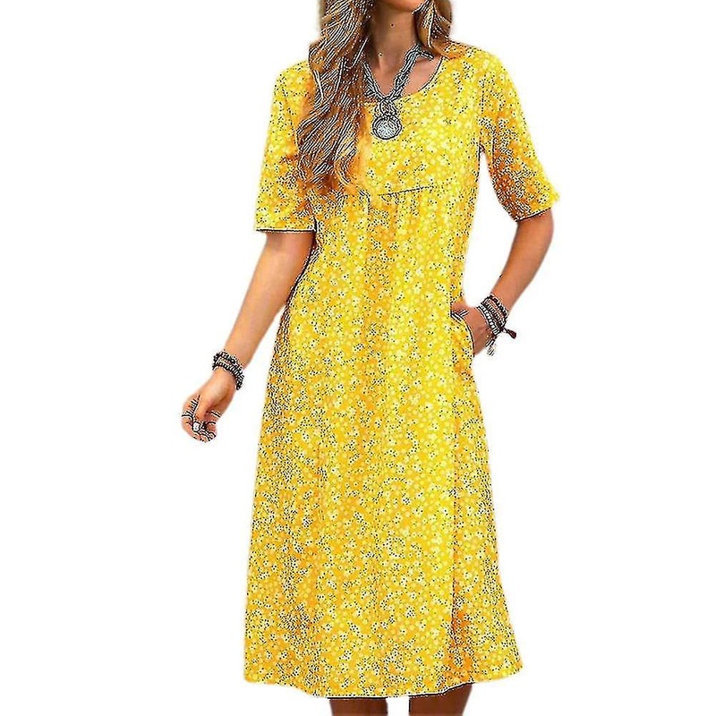 Women Dress Short Sleeve Round Neck Beach Summer Casual Dresses.c | Fruugo SG