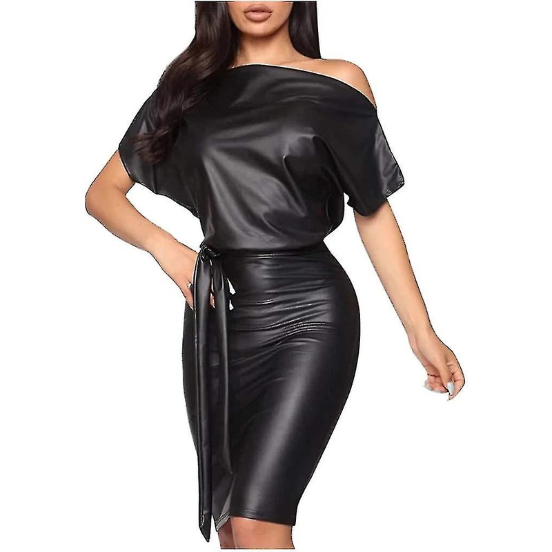 Women Pu Leather  Front Zipper Sheer Sleeve Gothic Cocktail Club Party Flared Es S-2xl | Fruugo SG