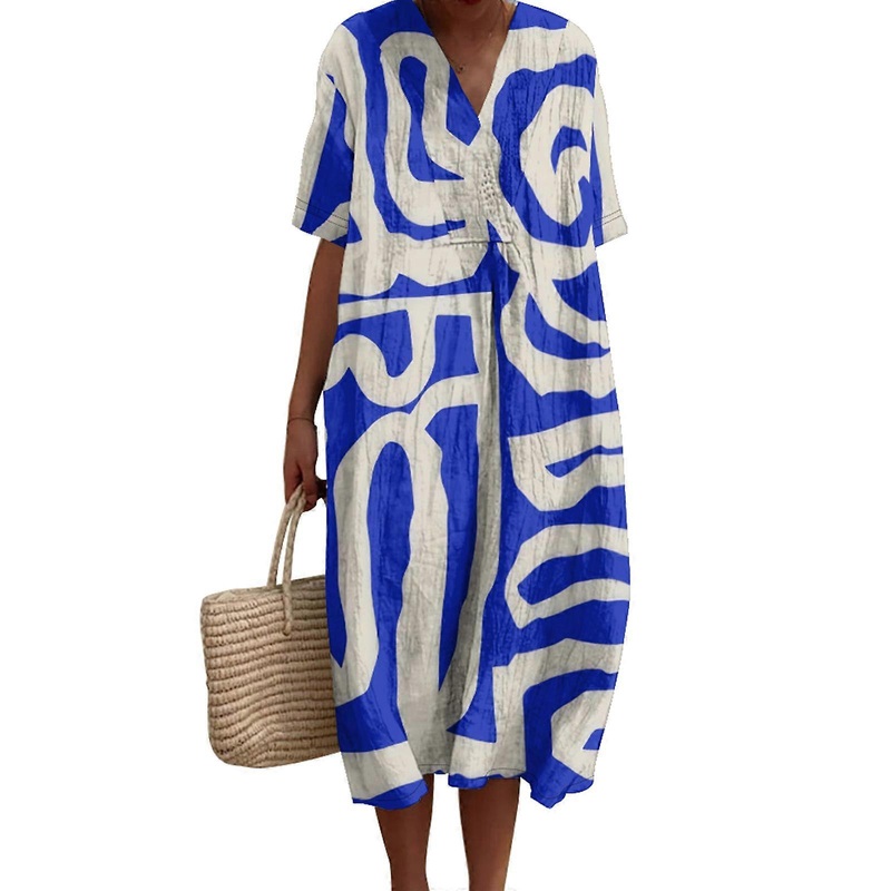 Women’s Short Sleeve Summer Dress Casual V Neck Long Dress Long Maxi Dress 3D Graphics Print Maxi Dress with Pockets  JA130364A01 M | Fruugo SG