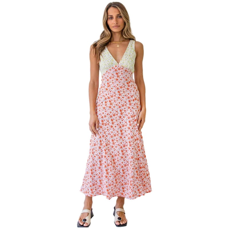 Women’s Summer Maxi Dress V Neck Bohemian Style and Flowy Floral Print Long Dresses  Pink XL | Fruugo SG