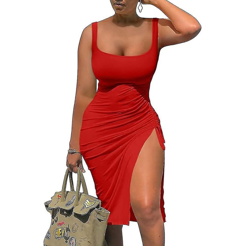 Women’s Summer   Sleeveless Side Split Bodycon Ruched Midi Tank  S-2xl | Fruugo SG