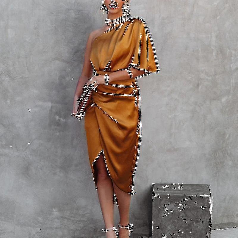 Women Solid Color Midi Dress Satin Bodycon Pencil Dresses | Fruugo SG